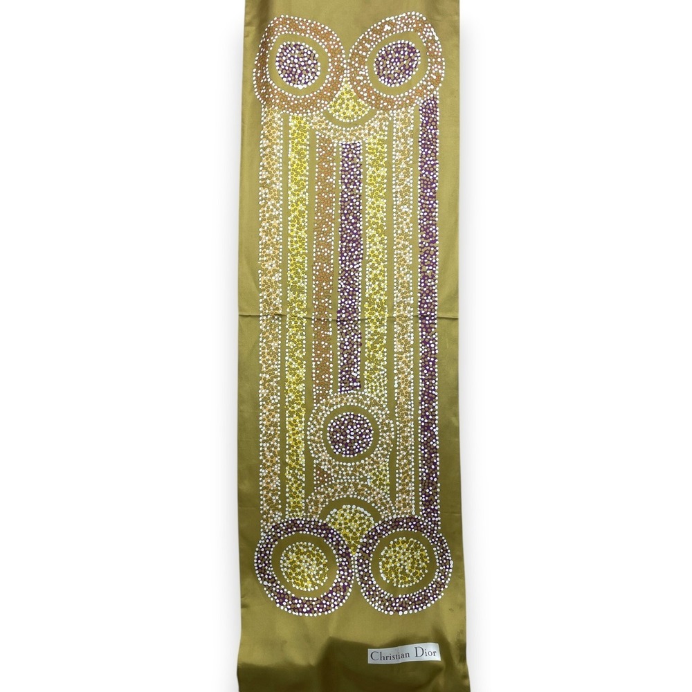 Vintage Christian Dior Silk Scarf Wrap Gold Multicolor Artsy Abstract 20x68 - Picture 16 of 16